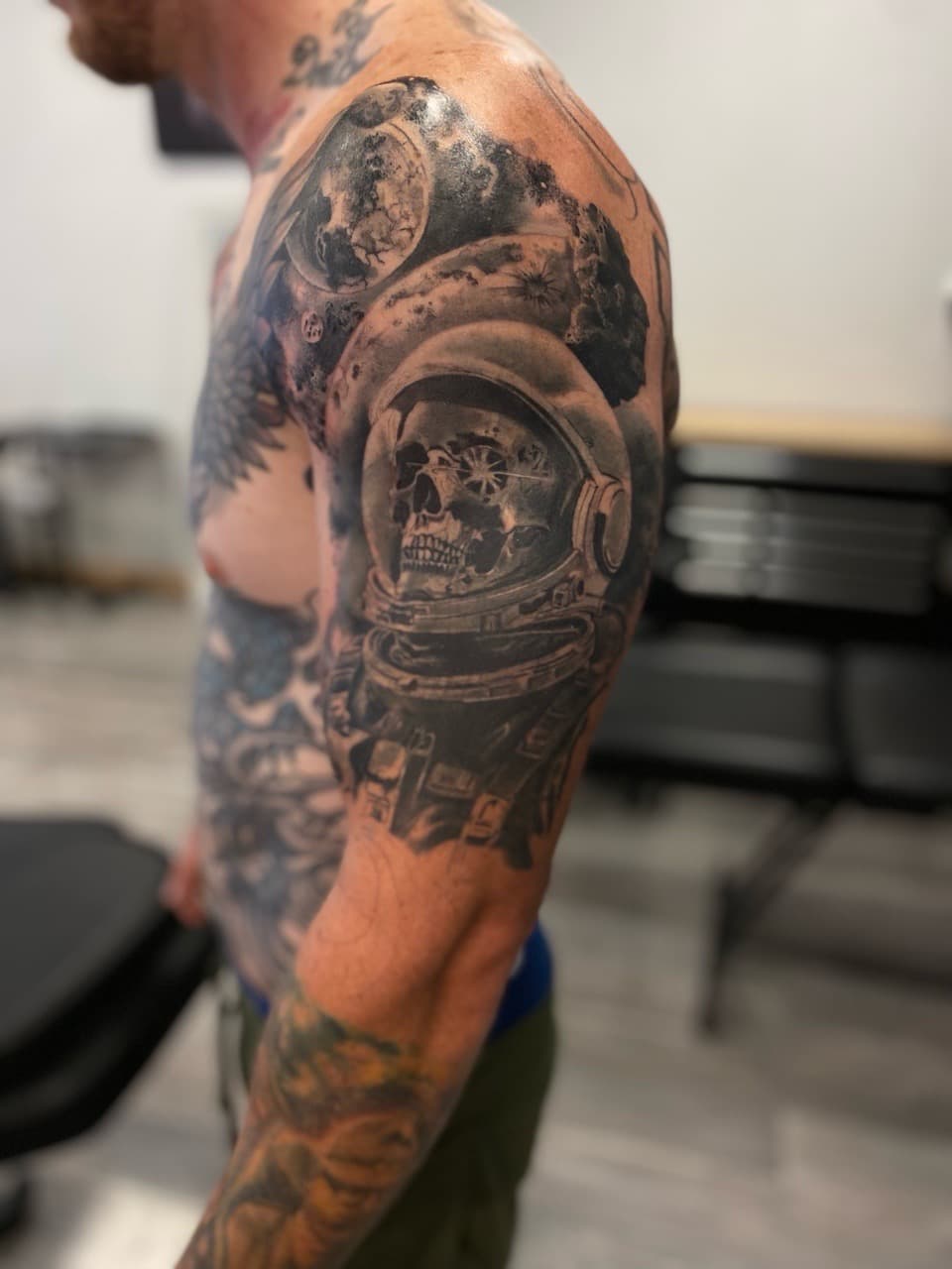 Black & Grey + Realism skull tattoo on Half Sleeve by Sir_Julius_Tattz on TattMe