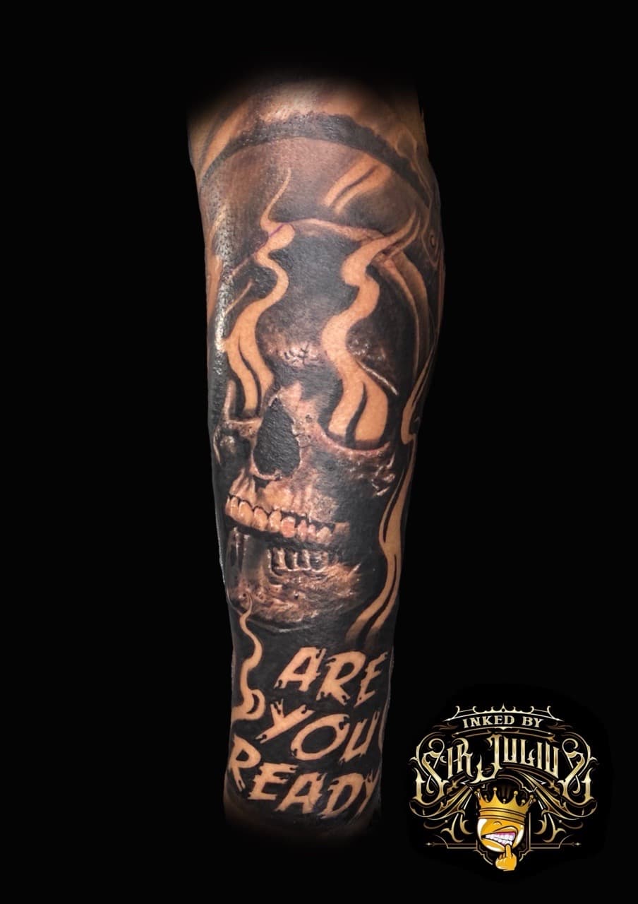 Black & Grey + Realism skull tattoo on Forearm by Sir_Julius_Tattz on TattMe
