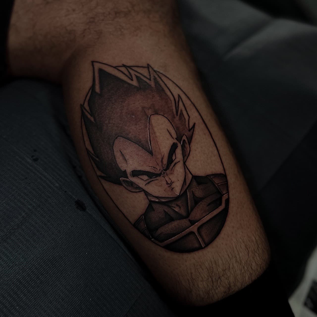 Anime + Black & Grey vegeta tattoo on Calf by Tattoos_by_Sinderella on TattMe