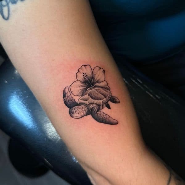 Black & Grey + Illustrative sea turtle tattoo on Forearm by Tattoos_by_Sinderella on TattMe