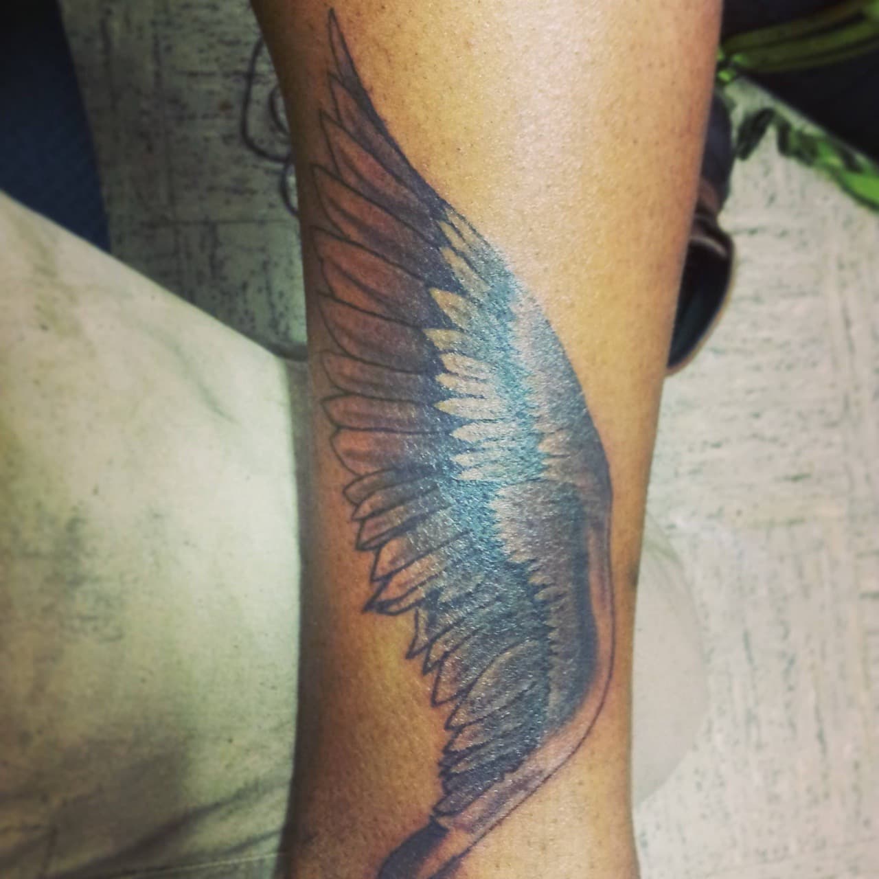 Black & Grey + Illustrative wing tattoo on Calf by Tattsbygxd on TattMe