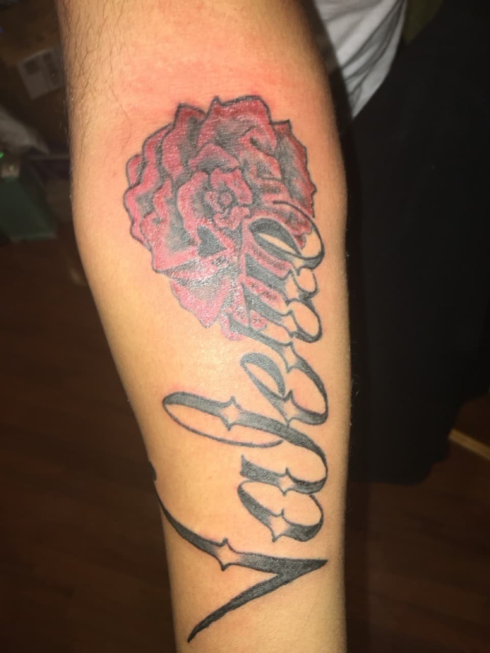 Floral + Lettering rose tattoo on Forearm by Tattsbygxd on TattMe