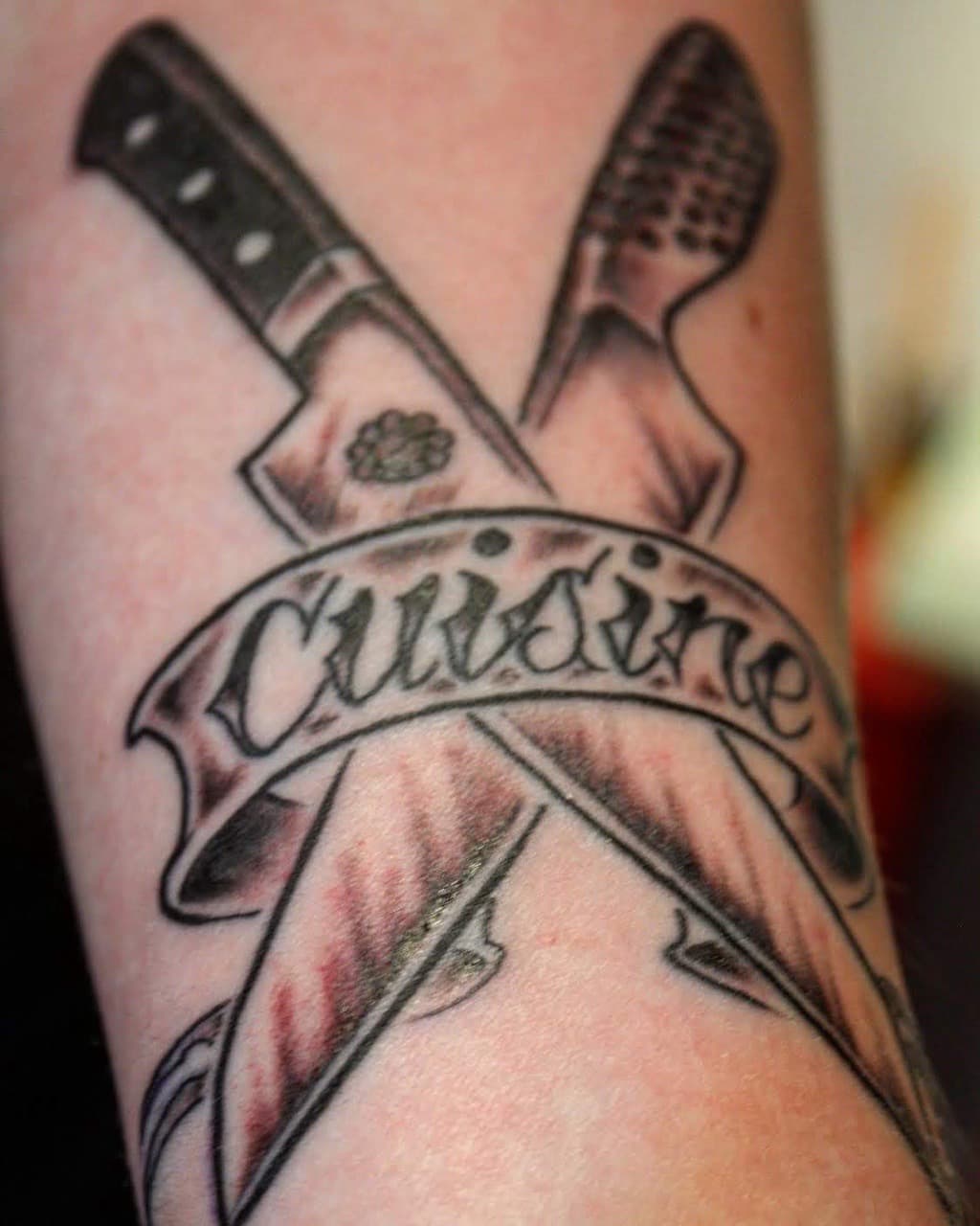 Black & Grey + Illustrative knives tattoo on Forearm by Tattsbygxd on TattMe