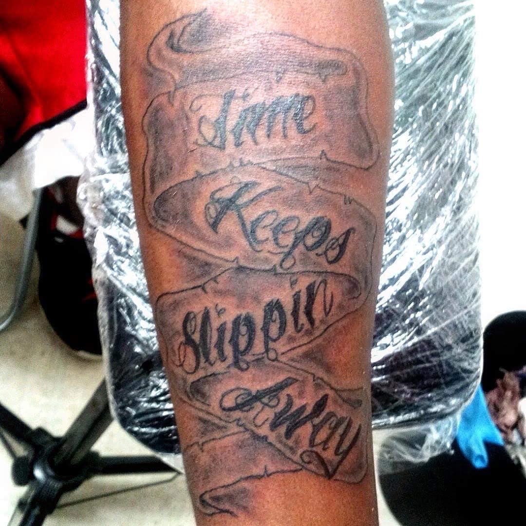 Lettering + Script quote tattoo on Forearm by Tattsbygxd on TattMe