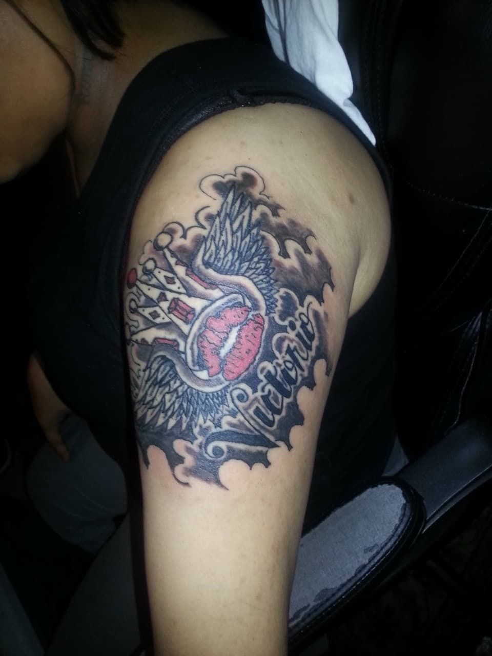 Traditional + Color crown tattoo on Upper Arm by Tattsbygxd on TattMe