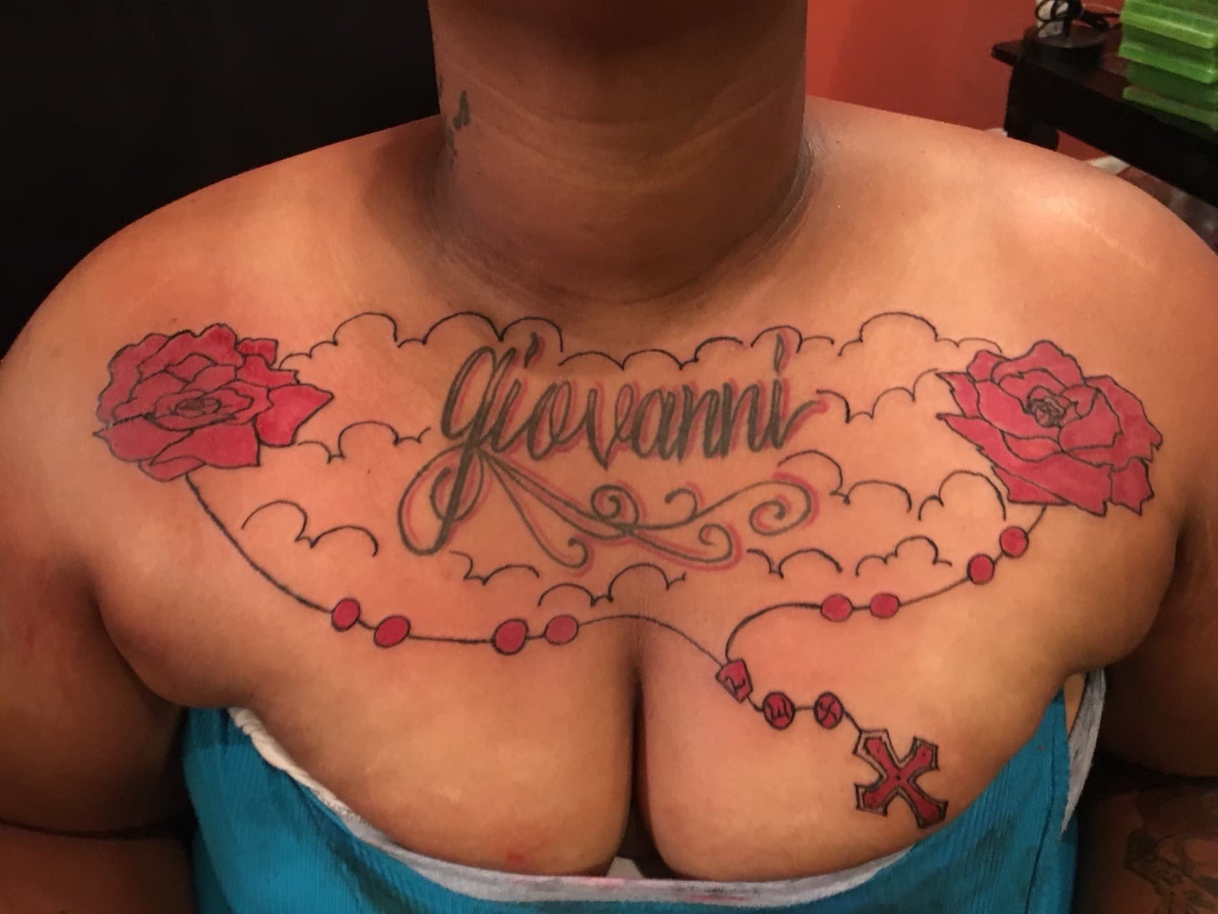 Lettering + Floral giovanni tattoo on Chest by Tattsbygxd on TattMe