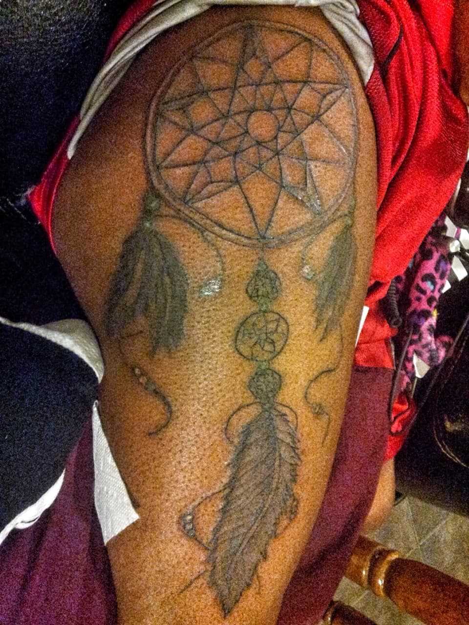 Line-work + Black & Grey dreamcatcher tattoo on Upper Arm by Tattsbygxd on TattMe