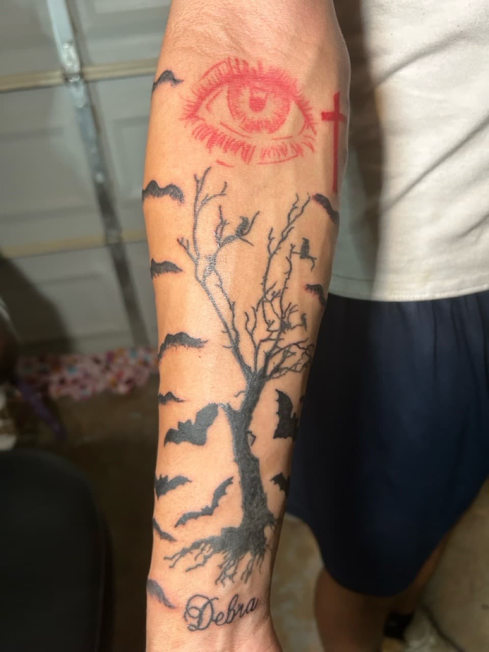 Black-work + Script tree tattoo on Forearm by Nya_inked_it on TattMe