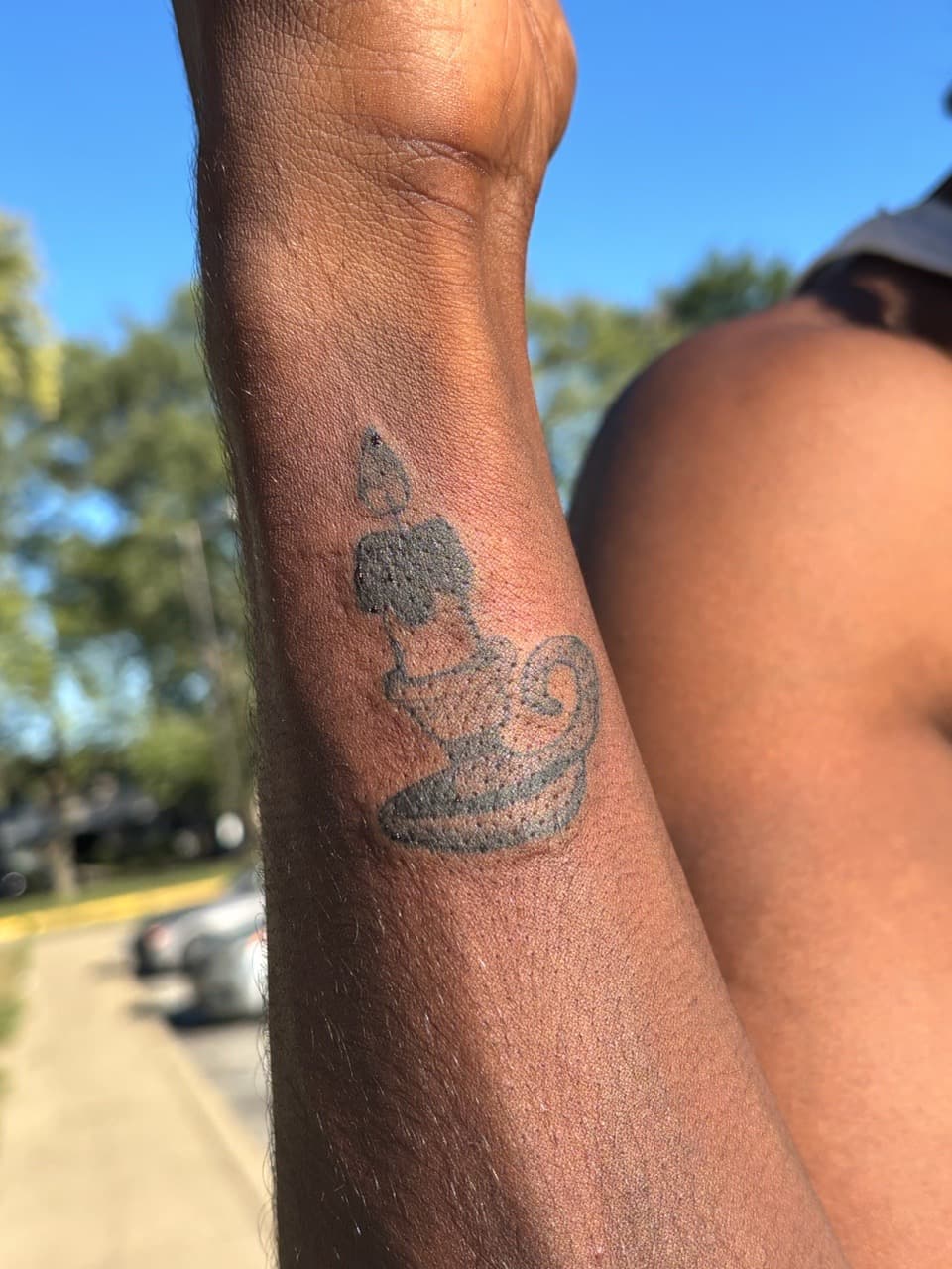 Black-work + Line-work candle tattoo on Wrist by oaktreetattoos on TattMe