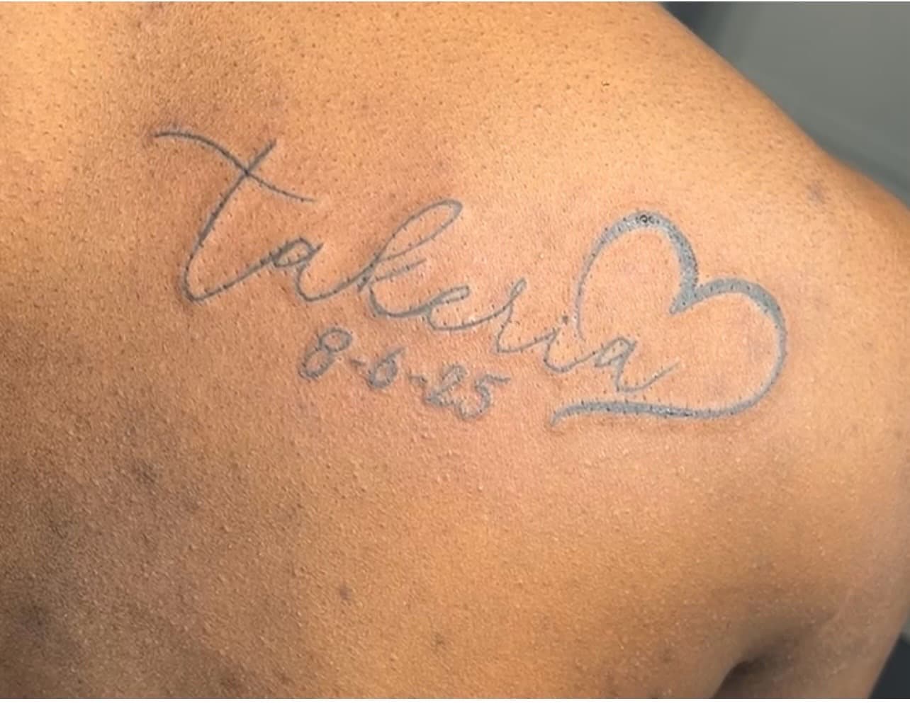 Lettering + Script name tattoo on Shoulder Blade by inkedbyk on TattMe