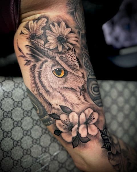 Black & Grey + Realism owl tattoo on Forearm by Gifted_Body_Art on TattMe