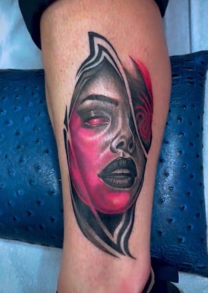 Realism + Black & Grey woman tattoo on Calf by Gifted_Body_Art on TattMe