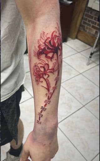 Floral + Color spider lilies tattoo on Forearm by mickeyzmetalz on TattMe
