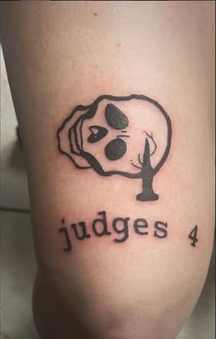 Black-work + Line-work skull tattoo on Thigh by mickeyzmetalz on TattMe