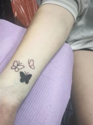 Fine Line + Black-work butterflies tattoo on Forearm by mickeyzmetalz on TattMe