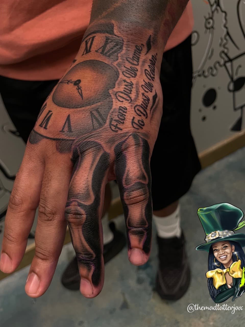 Black & Grey + Black-work clock tattoo on Hand by TheMadTatter on TattMe