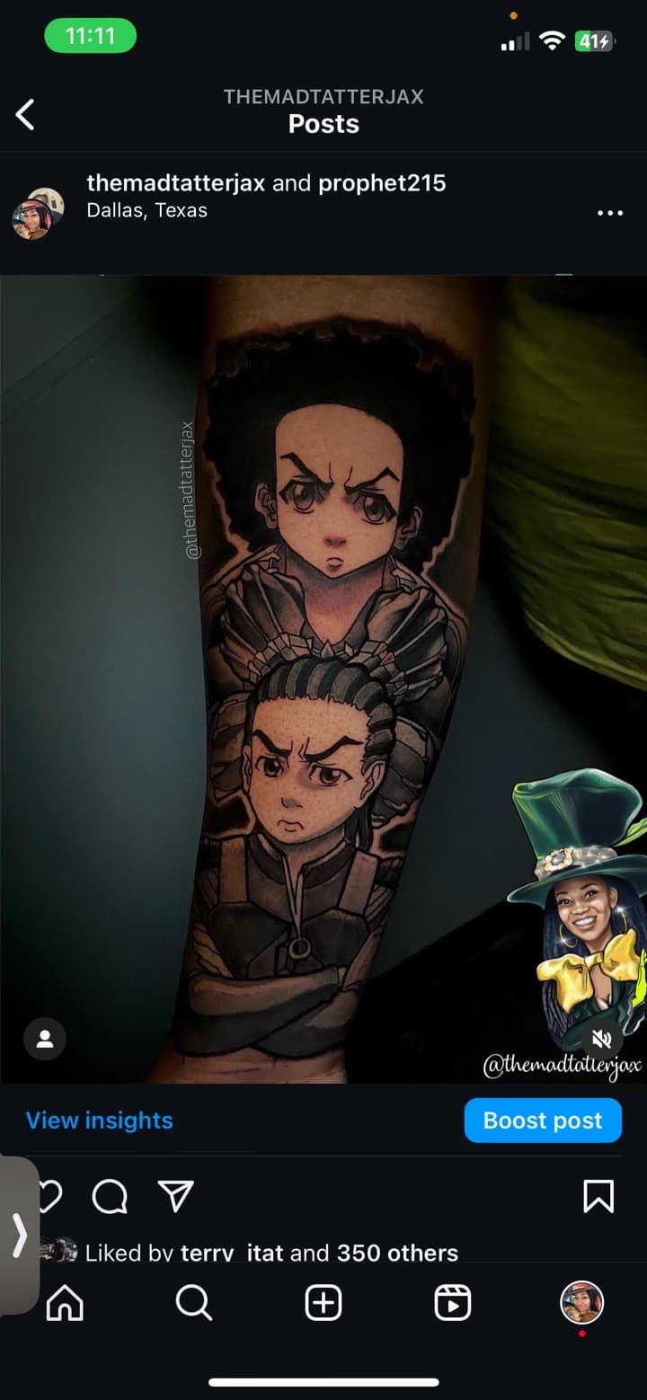 Black & Grey + Anime boondocks tattoo on Forearm by TheMadTatter on TattMe