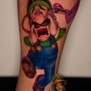 Color + Illustrative luigi tattoo on Calf by TheMadTatter on TattMe