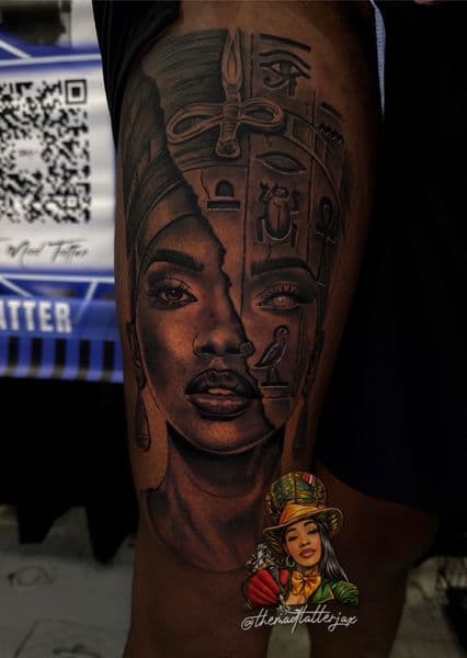 Realism + Black & Grey woman tattoo on Thigh by TheMadTatter on TattMe