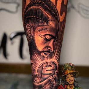 Realism + Black & Grey man tattoo on Calf by TheMadTatter on TattMe