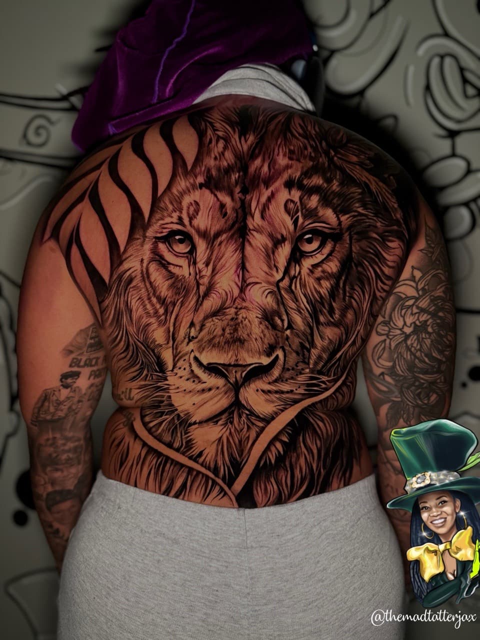 Black & Grey + Realism lion tattoo on Upper Back by TheMadTatter on TattMe