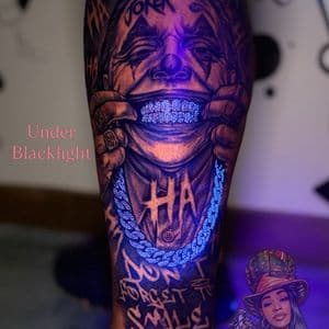 Realism + Black & Grey joker tattoo on Calf by TheMadTatter on TattMe
