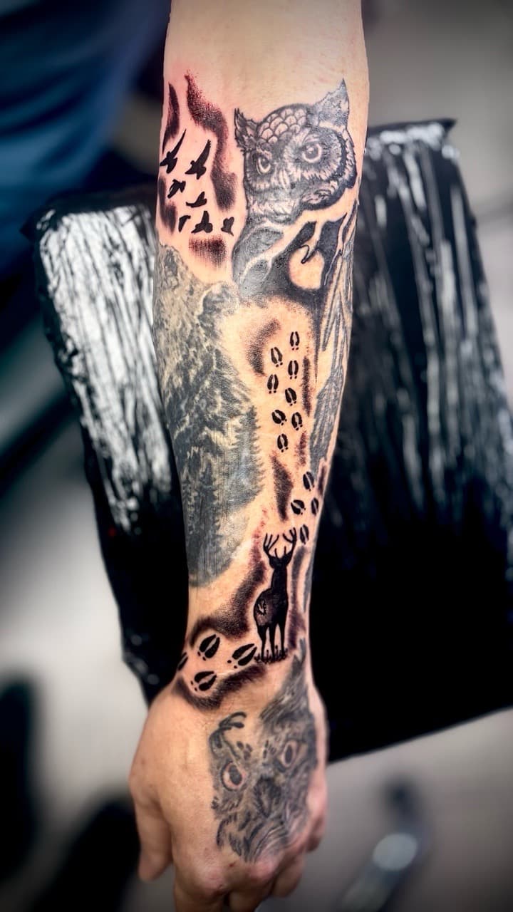 Black & Grey + Illustrative owl tattoo on Forearm by Taking_Art_2_The_Streets on TattMe