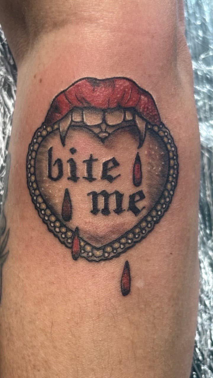 Traditional + Neo-Traditional lips tattoo on Upper Arm by Taking_Art_2_The_Streets on TattMe