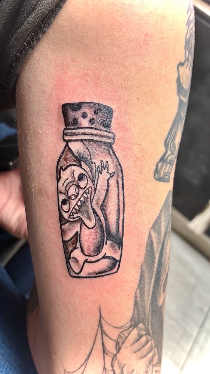 New School + Black-work monster tattoo on Upper Arm by Taking_Art_2_The_Streets on TattMe