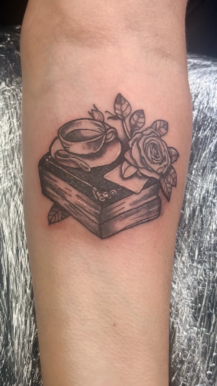 Black & Grey + Illustrative books tattoo on Forearm by Taking_Art_2_The_Streets on TattMe