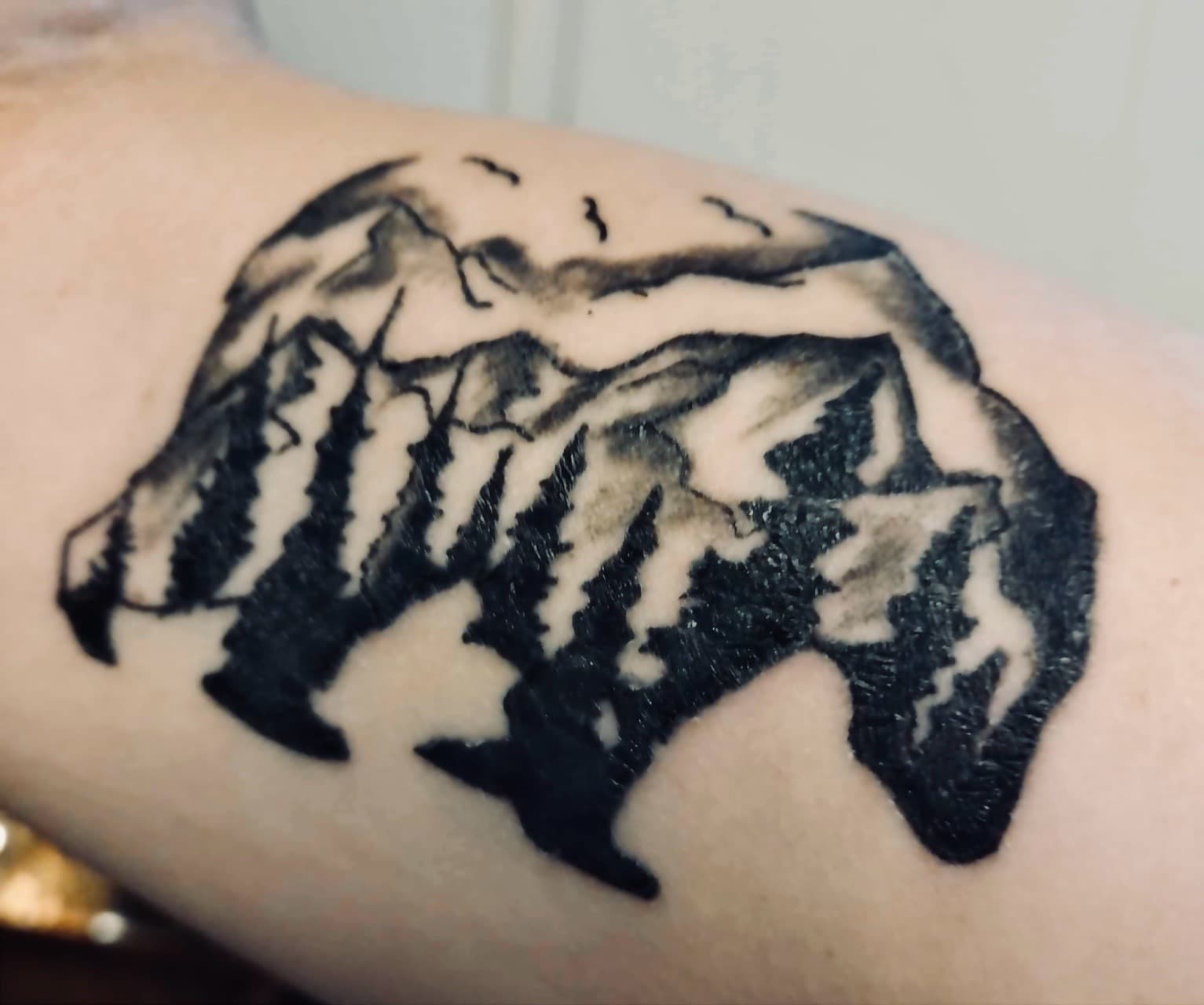 Black-work + Illustrative bear tattoo on Upper Arm by Taking_Art_2_The_Streets on TattMe