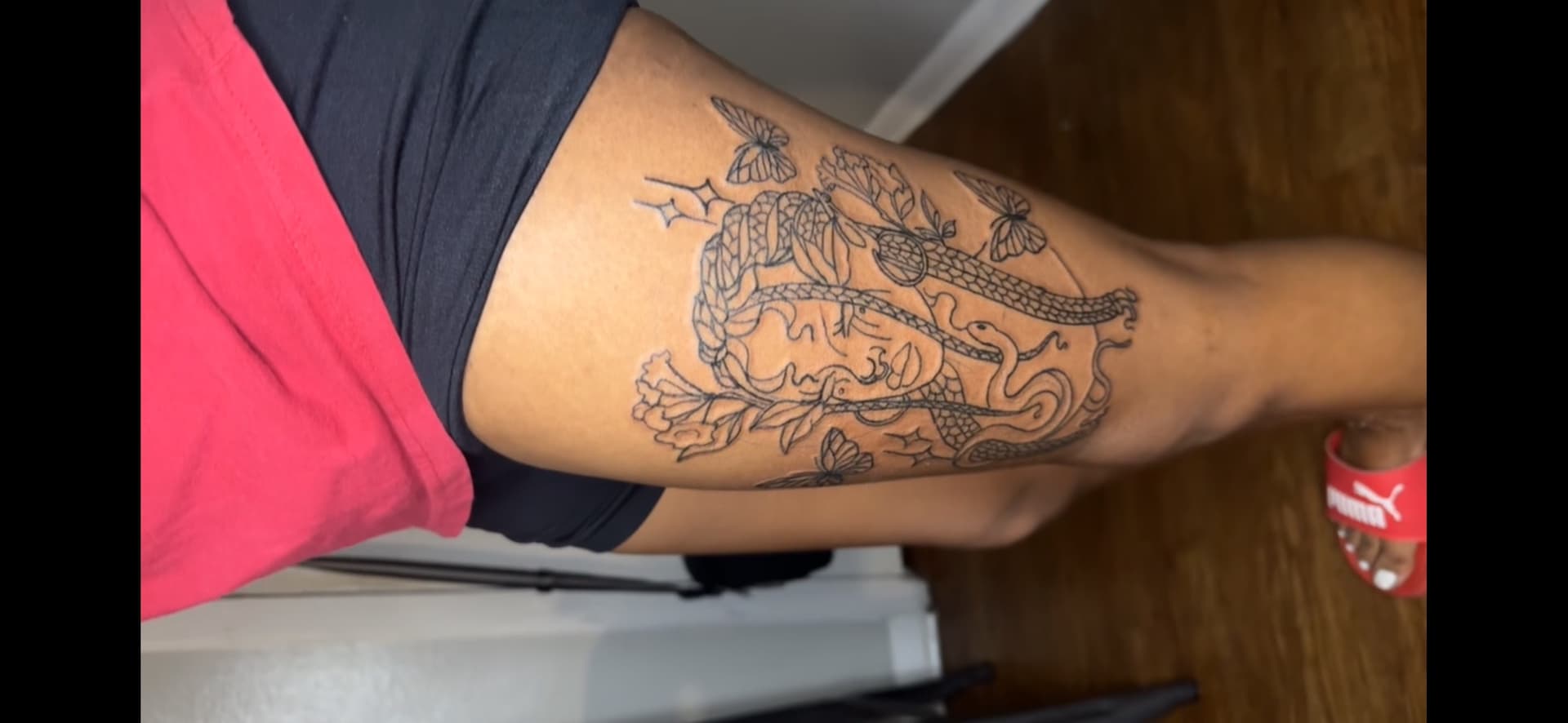 Line-work + Illustrative snakes tattoo on Thigh by grind2hardxtattoos on TattMe