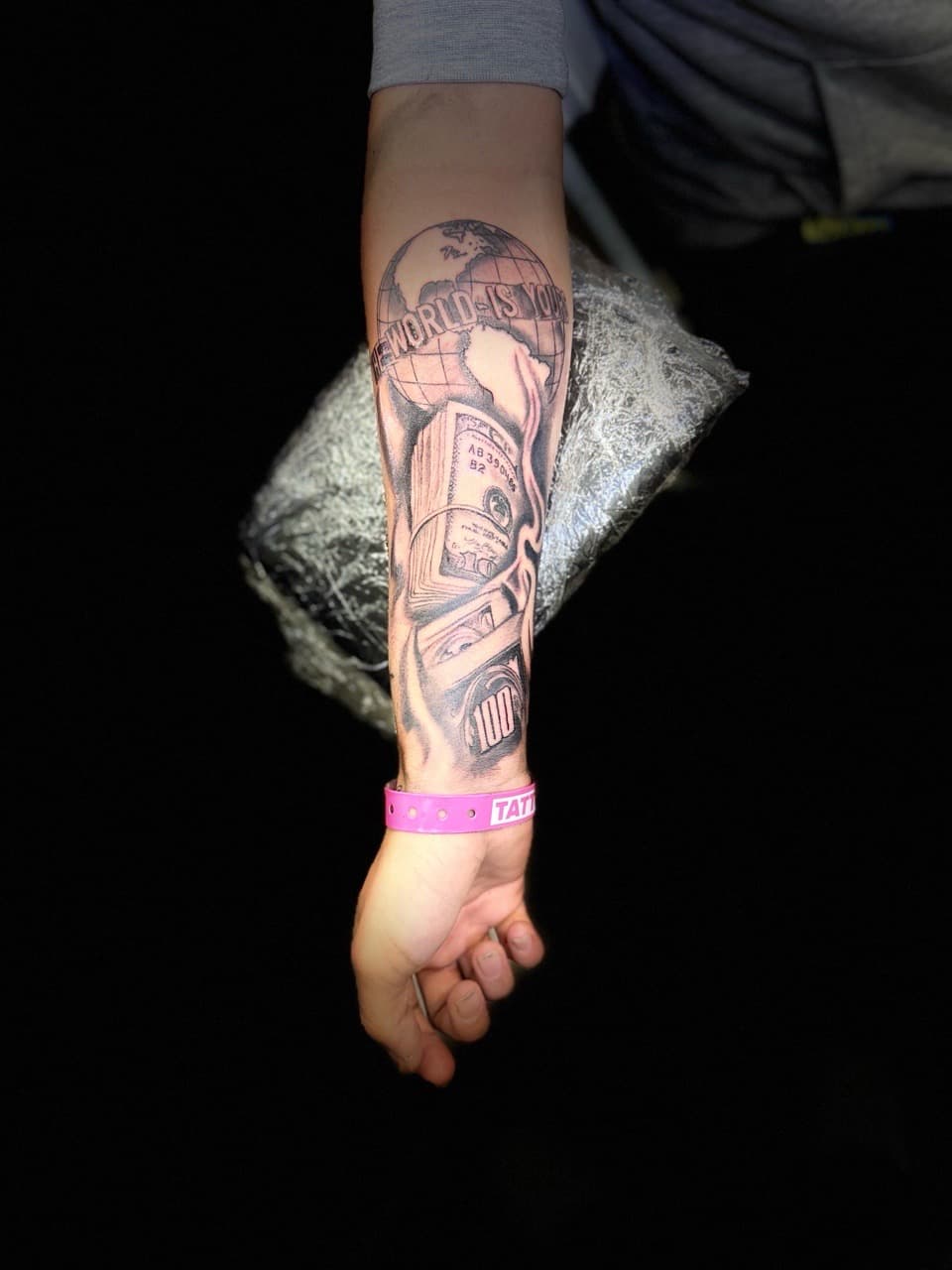 Black & Grey + Realism globe tattoo on Forearm by InkdByHendrixx on TattMe