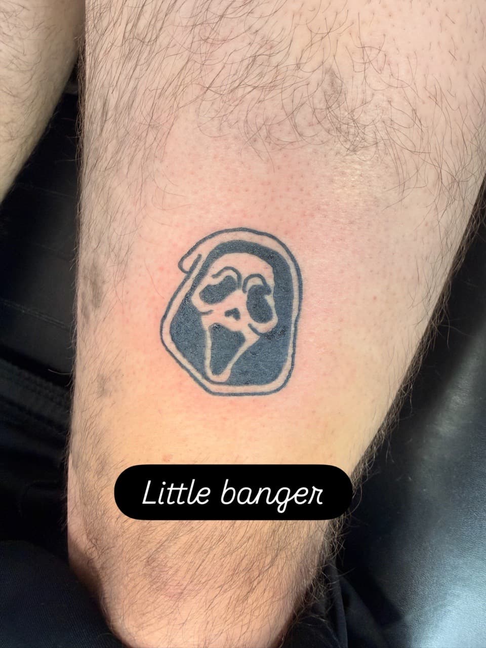 Black-work + Pop Culture ghostface tattoo on Thigh by Lex on TattMe