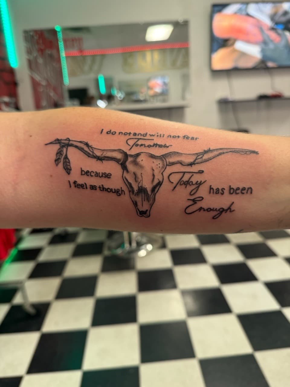 Fine Line + Black-work bull skull tattoo on Forearm by Lex on TattMe