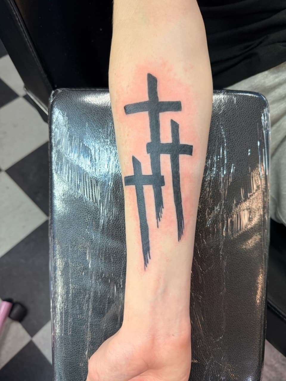 Black-work + Symbolic crosses tattoo on Forearm by Lex on TattMe