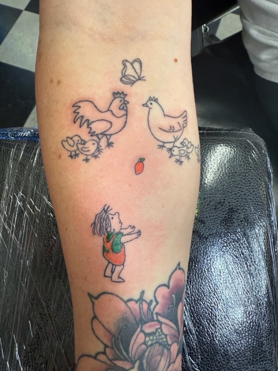 Illustrative + Cartoon chickens tattoo on Forearm by Lex on TattMe