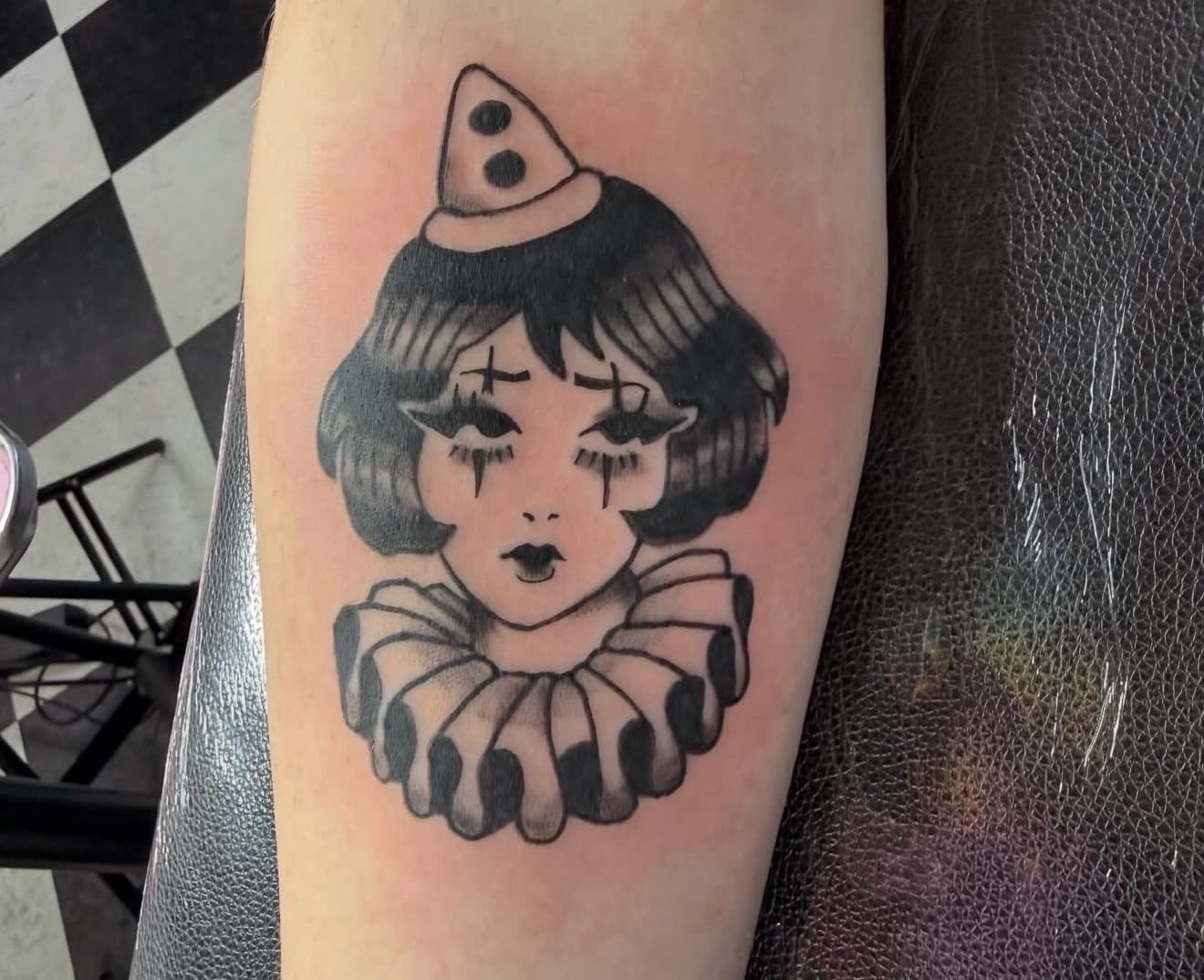 Black & Grey + Illustrative clown tattoo on Forearm by Lex on TattMe