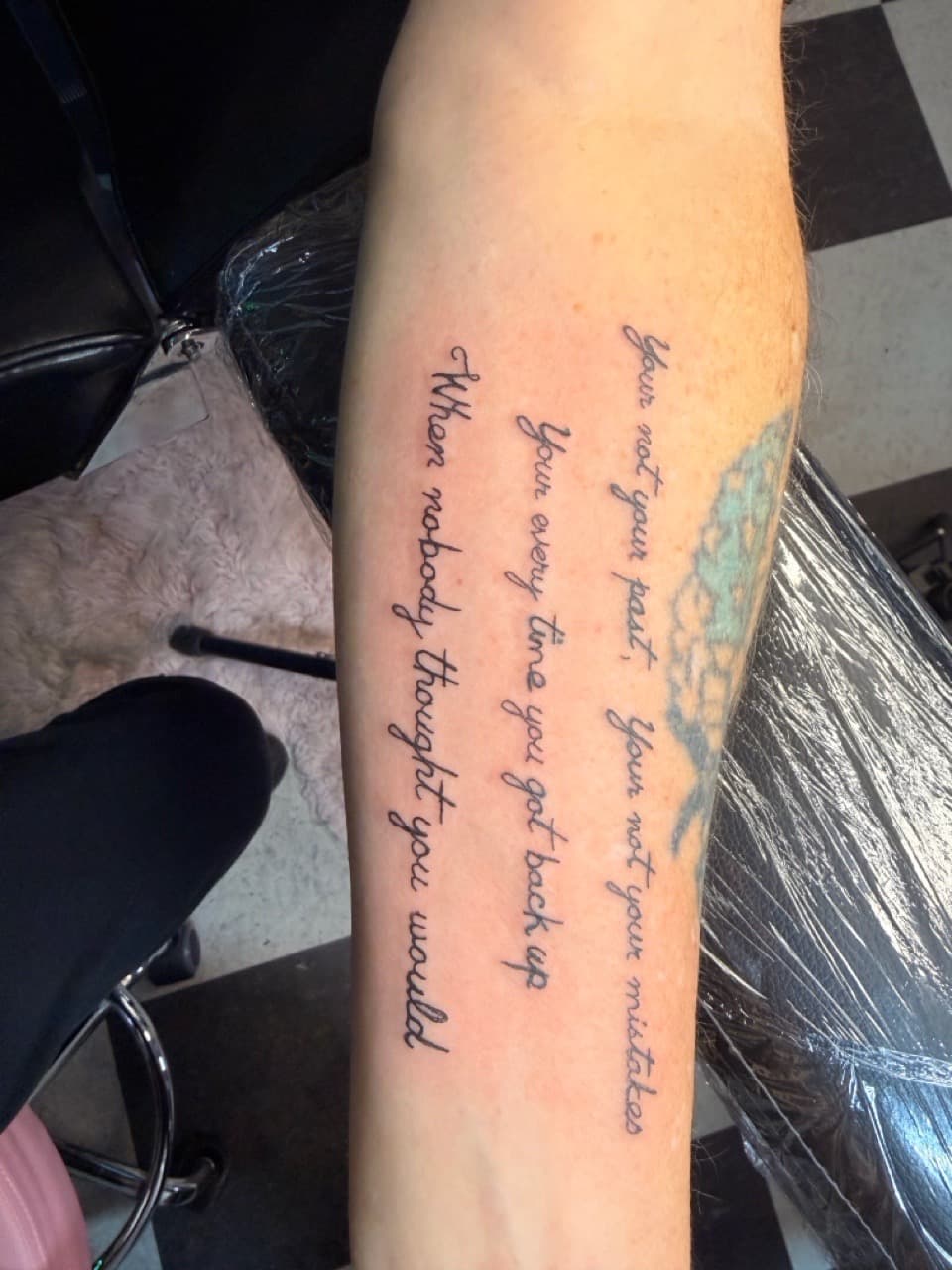 Lettering + Script quote tattoo on Forearm by Lex on TattMe