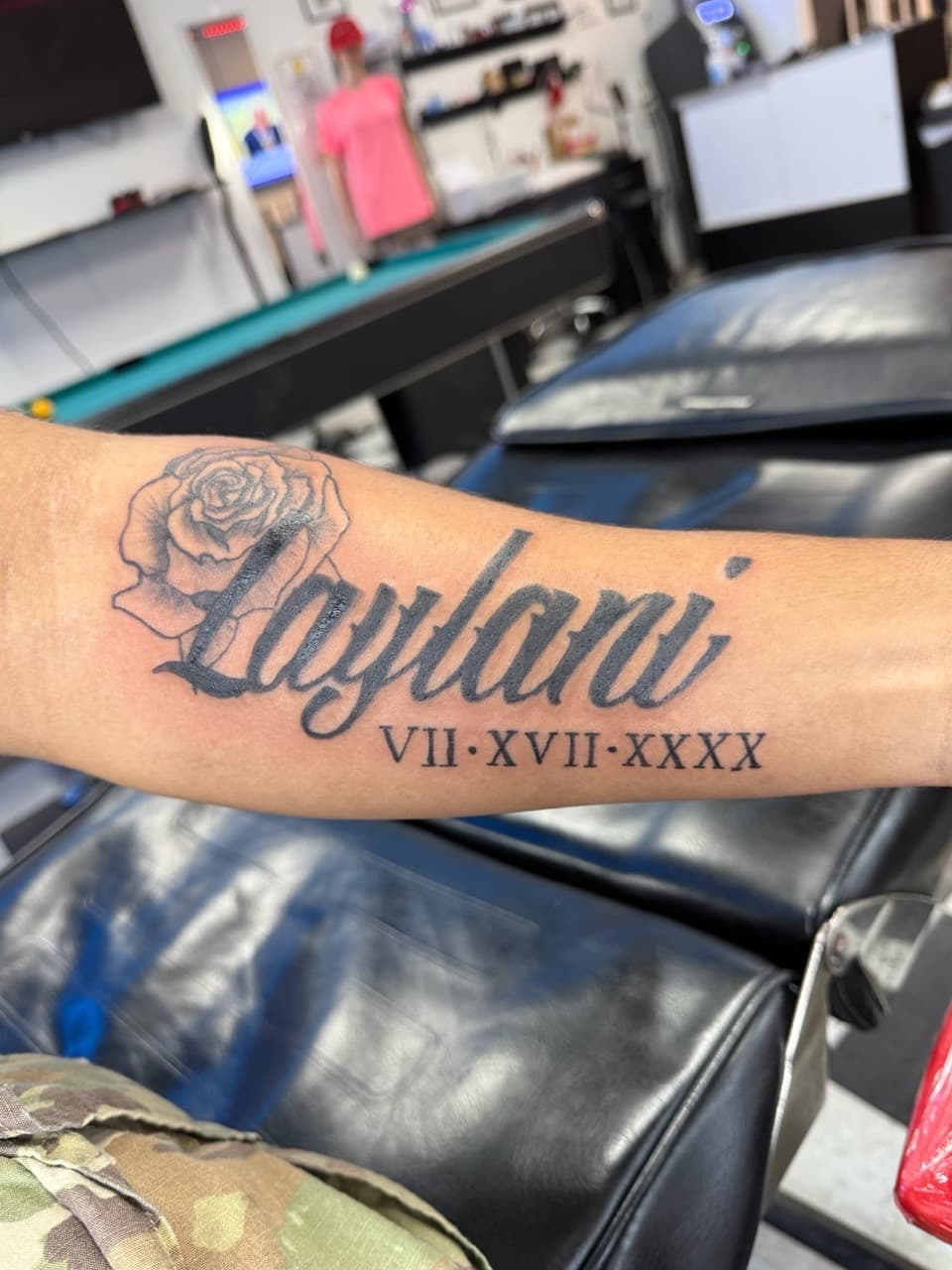 Black & Grey + Lettering rose tattoo on Forearm by Lex on TattMe