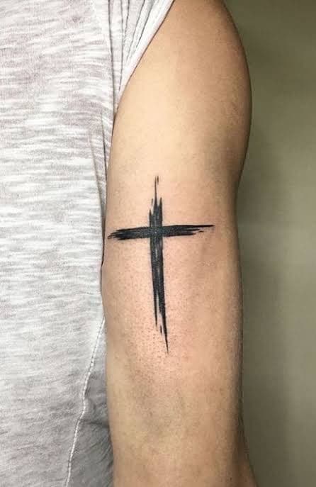 Black-work + Abstract cross tattoo on Upper Arm by Lex on TattMe
