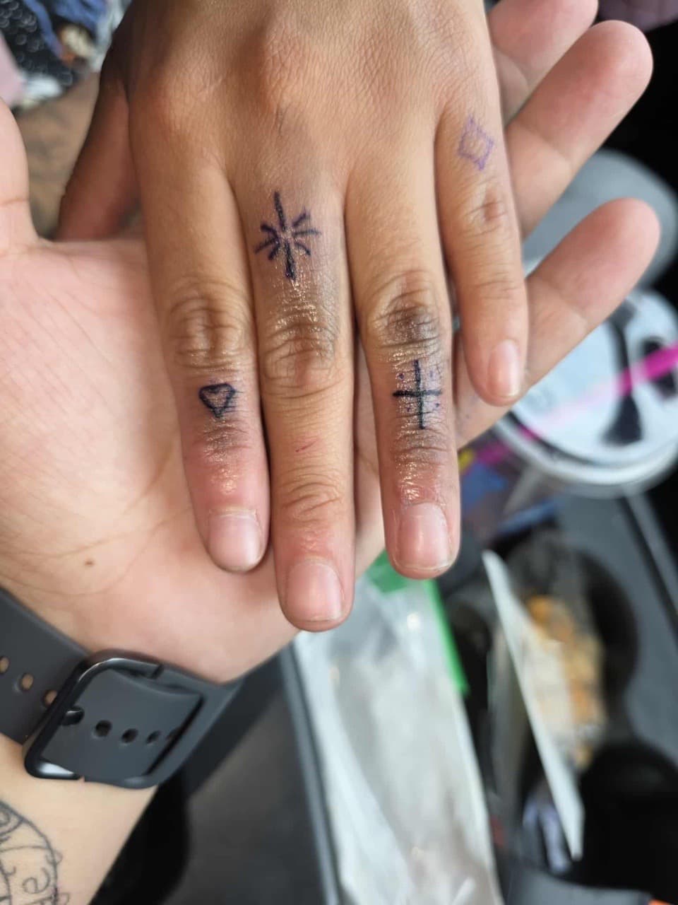 Fine Line + Minimalist starburst tattoo on Fingers by Antonios_Tattoos on TattMe