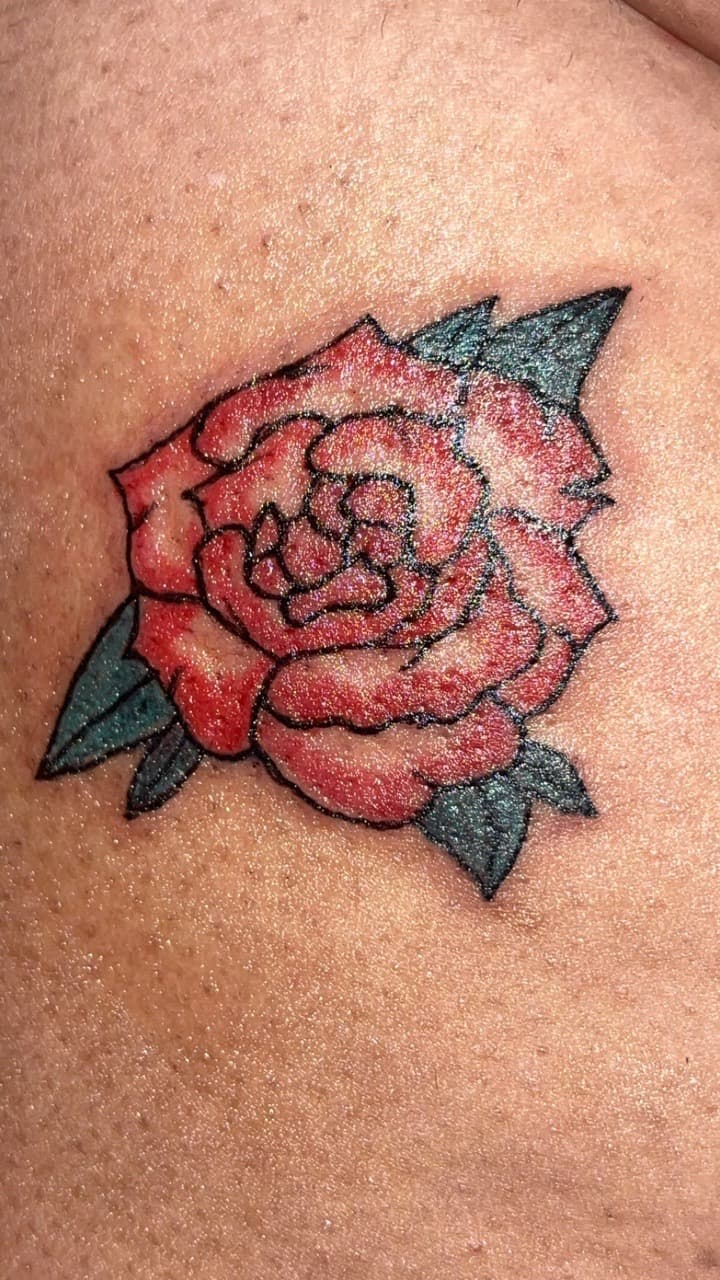 Floral + Color rose tattoo on Shoulder by Cut_Throat_Tattoos_and_Piercings on TattMe