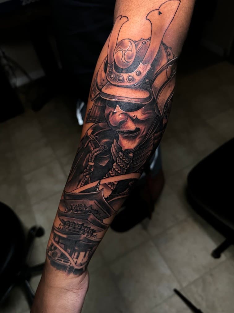 Japanese + Black & Grey samurai tattoo on Forearm by Trevion on TattMe