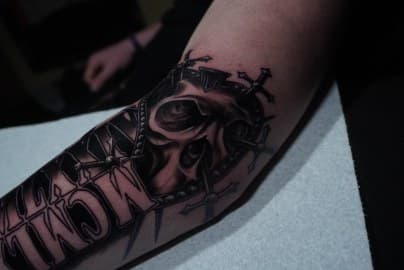 Black & Grey + Realism skull tattoo on Forearm by Trevion on TattMe