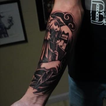 Black & Grey + Anime crow tattoo on Forearm by Trevion on TattMe