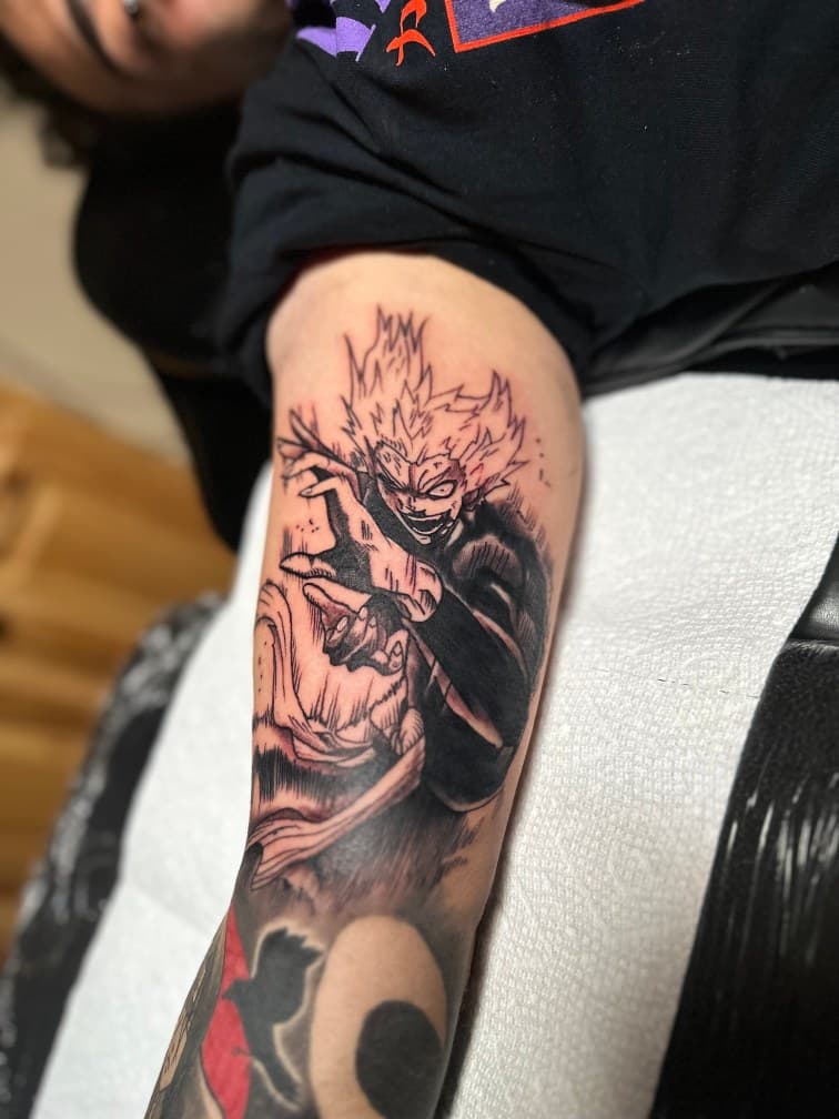 Anime + Black & Grey anime character tattoo on Upper Arm by Trevion on TattMe