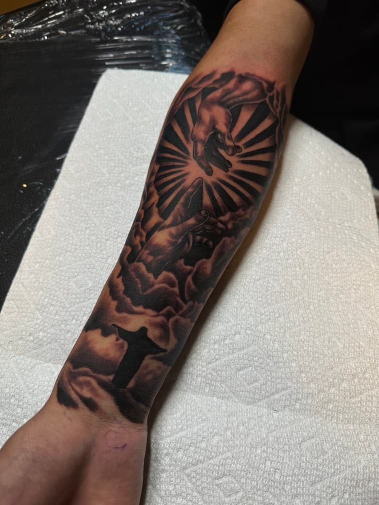 Black & Grey + Realism hands tattoo on Forearm by Trevion on TattMe