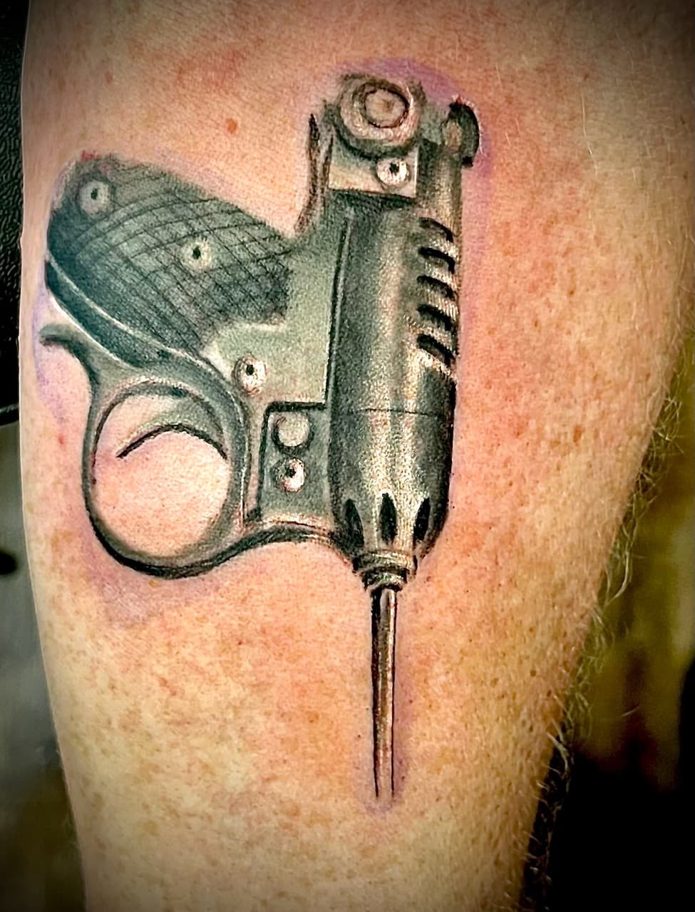 Black & Grey + Illustrative gun tattoo on Forearm by Tattoos_By_Kev_TBK on TattMe