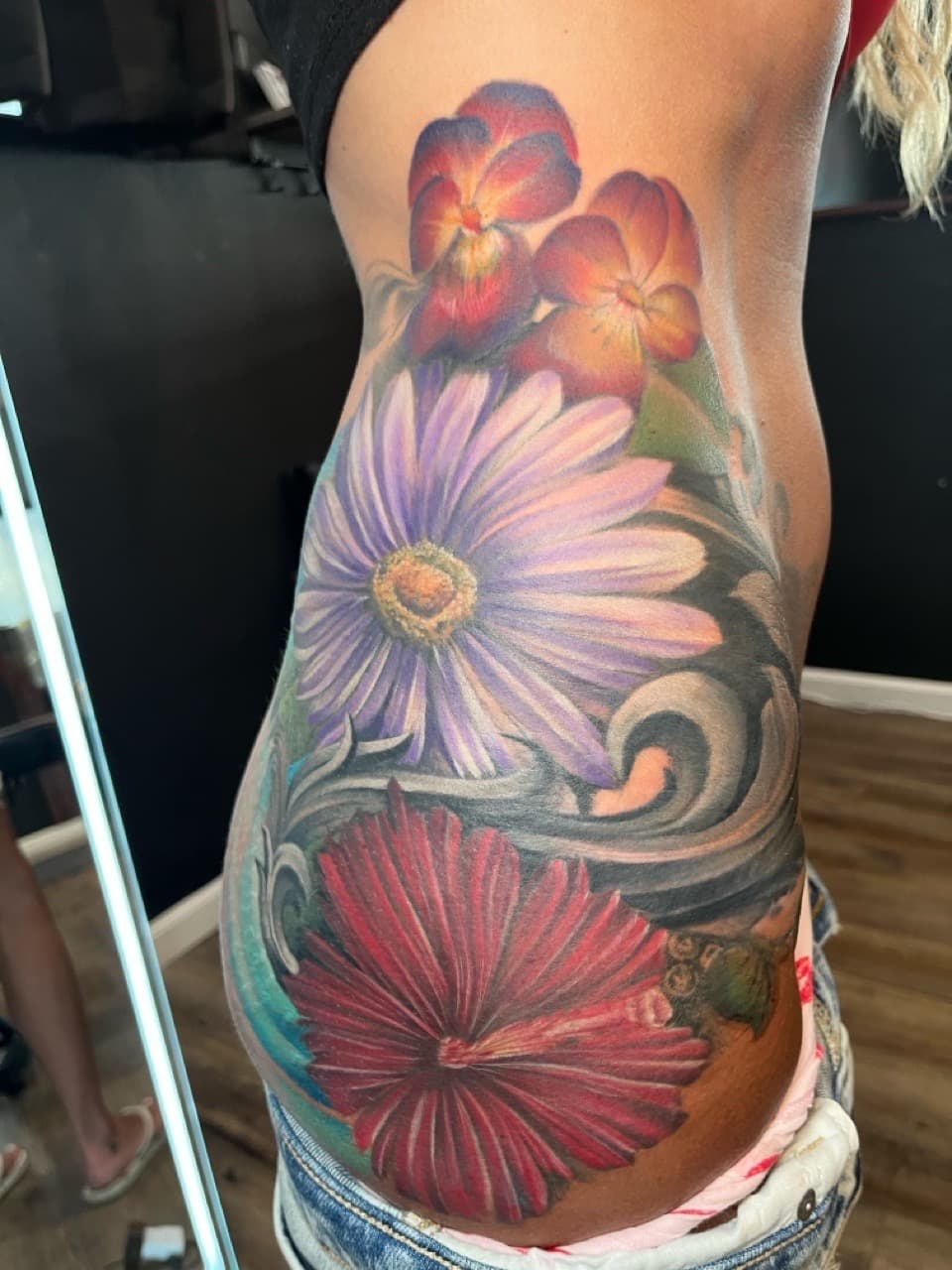 Floral + Color flowers tattoo on Side (Torso) by Tattoos_By_Kev_TBK on TattMe